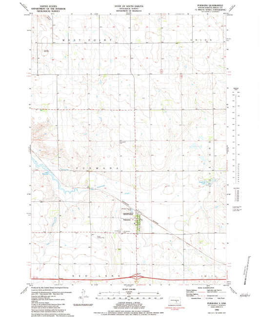 Classic USGS Pukwana South Dakota 7.5'x7.5' Topo Map Image