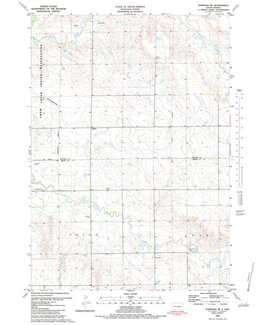 Classic USGS Pukwana NE South Dakota 7.5'x7.5' Topo Map Image