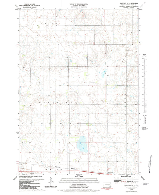 Classic USGS Pukwana SE South Dakota 7.5'x7.5' Topo Map Image