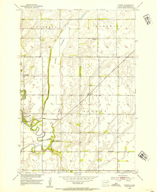 Classic USGS Putney South Dakota 7.5'x7.5' Topo Map Image