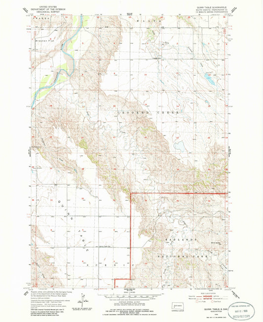 Classic USGS Quinn Table South Dakota 7.5'x7.5' Topo Map Image