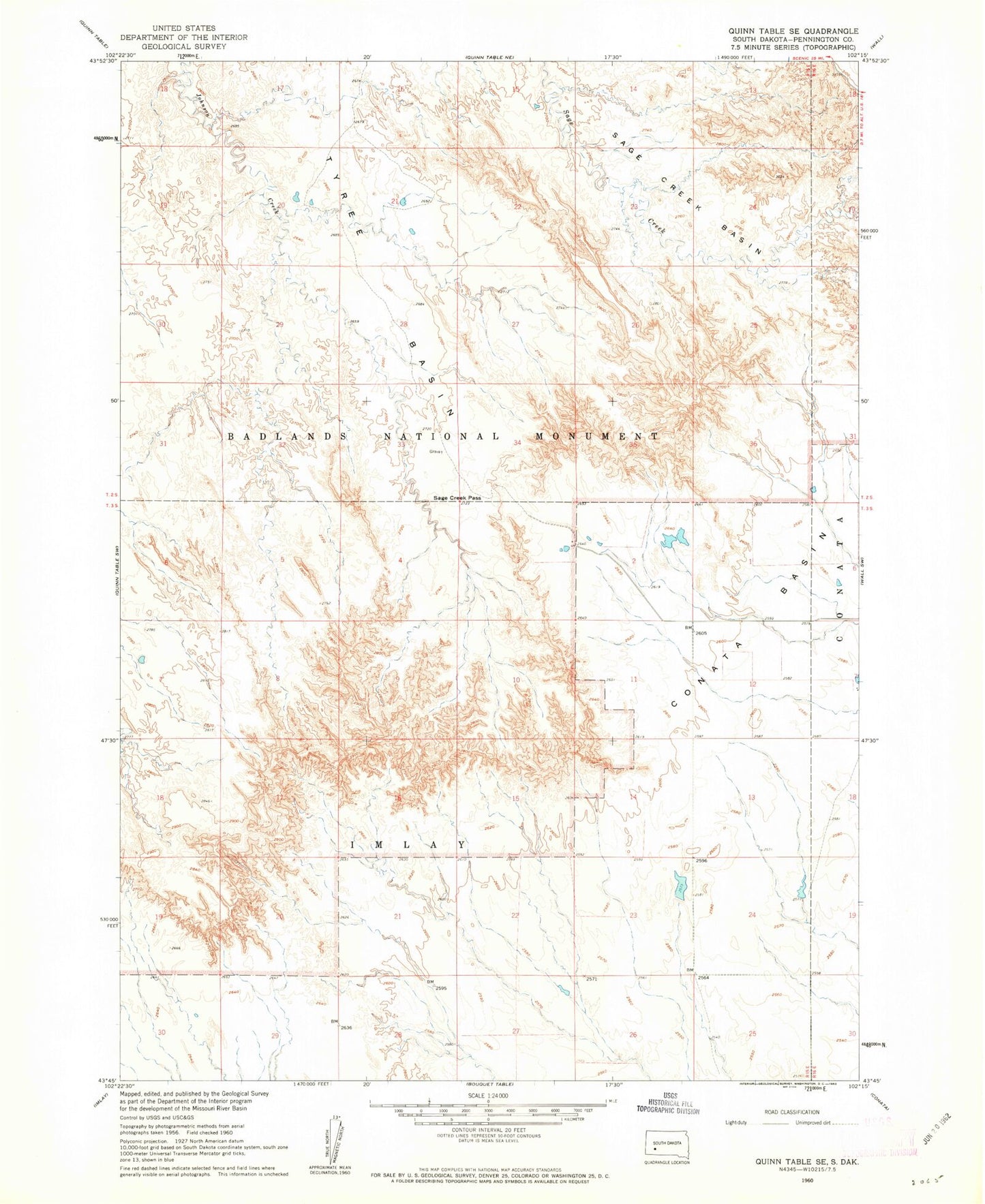 Classic USGS Quinn Table SE South Dakota 7.5'x7.5' Topo Map Image