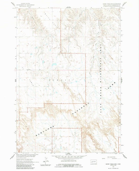 Classic USGS Quinn Table SW South Dakota 7.5'x7.5' Topo Map Image