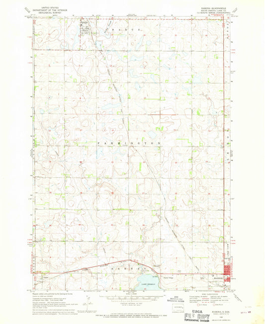 Classic USGS Ramona South Dakota 7.5'x7.5' Topo Map Image