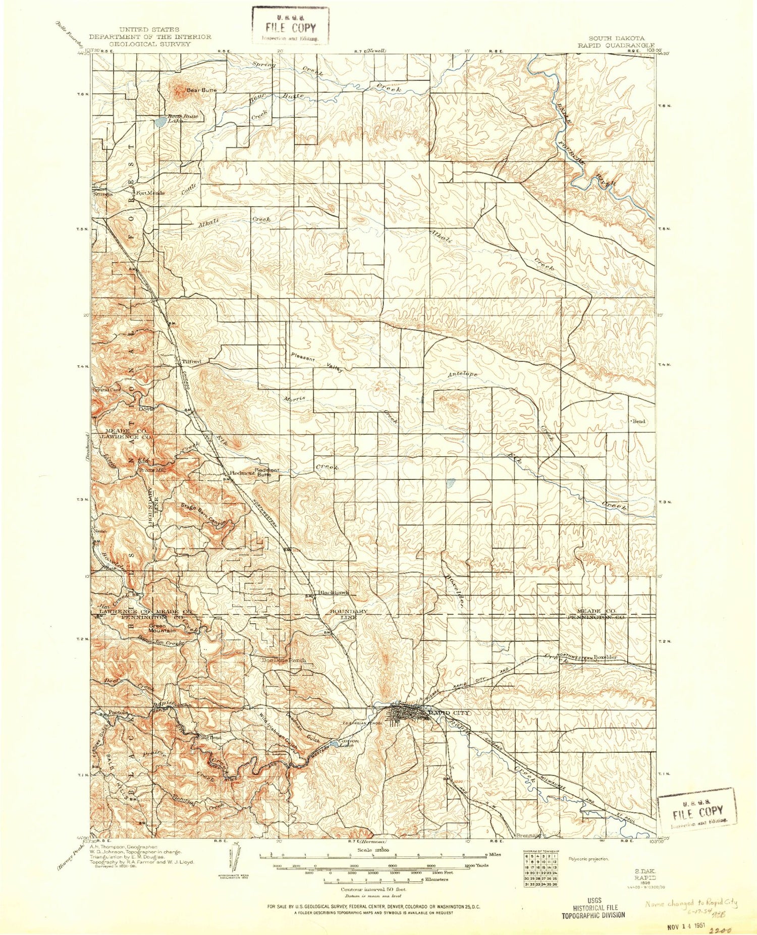 Historic 1898 Rapid South Dakota 30'x30' Topo Map Image