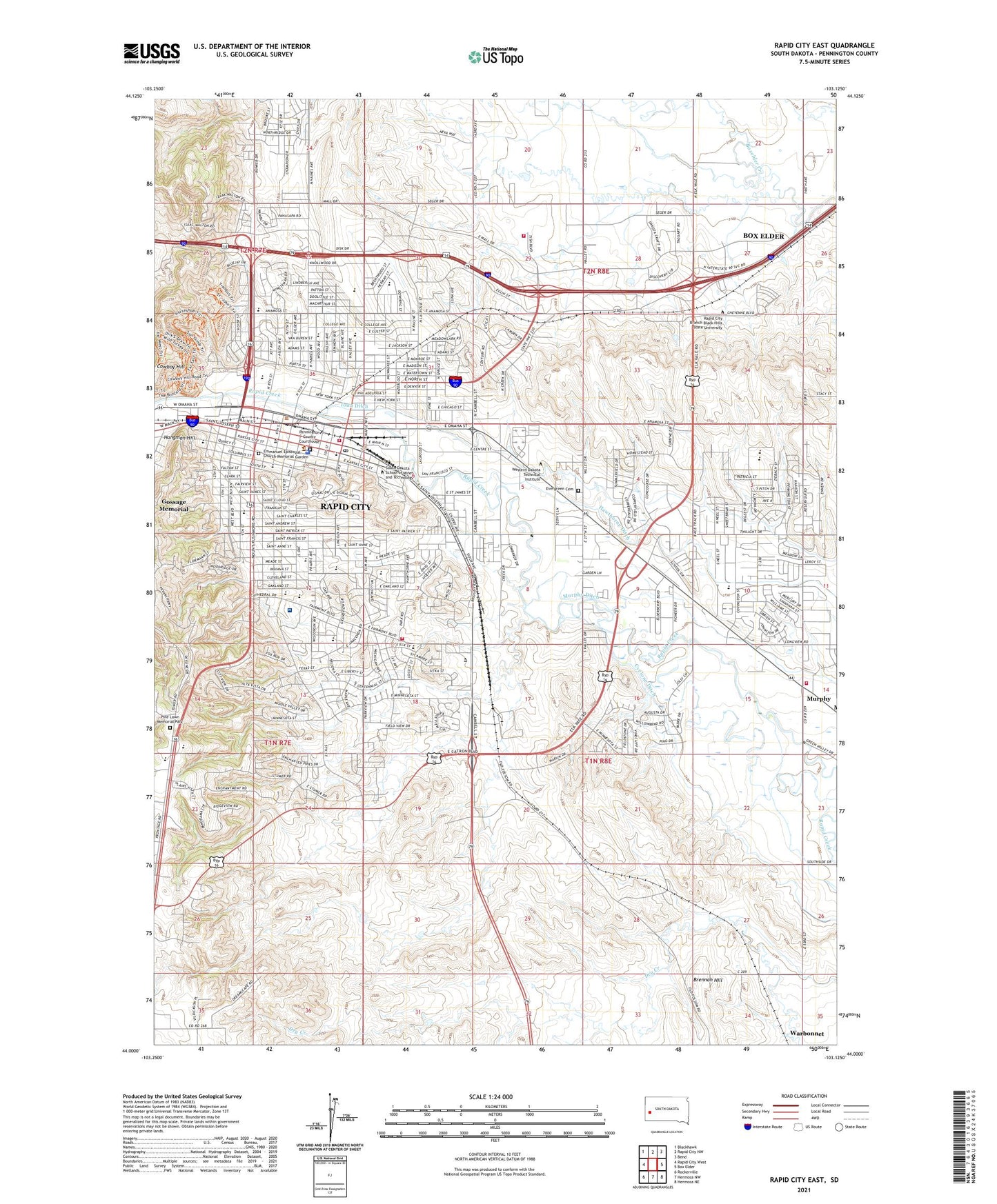 Rapid City East South Dakota US Topo Map Image