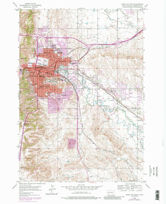 Classic USGS Rapid City East South Dakota 7.5'x7.5' Topo Map Image