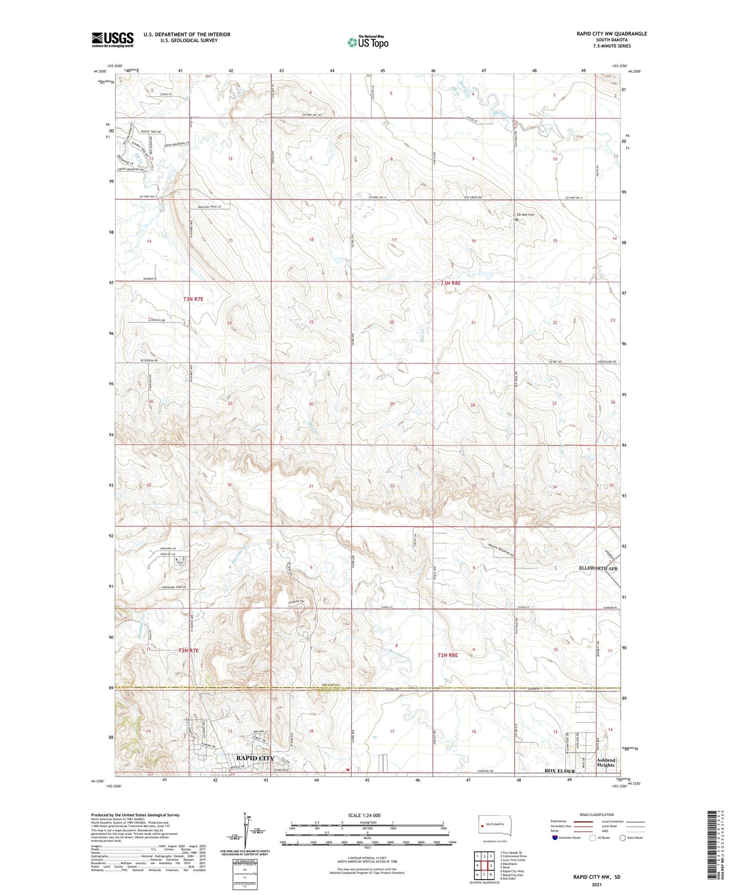 Rapid City NW South Dakota US Topo Map Image