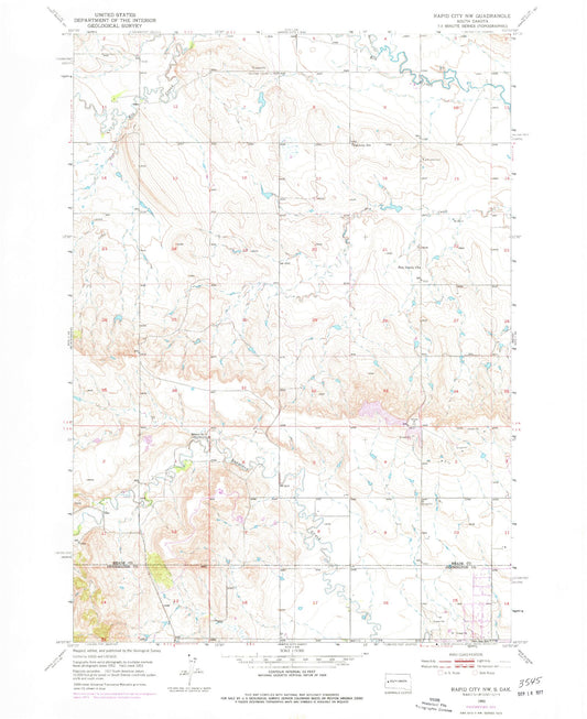 Classic USGS Rapid City NW South Dakota 7.5'x7.5' Topo Map Image