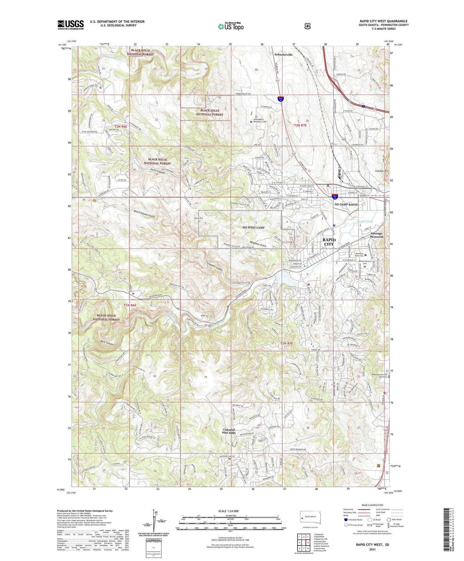 Rapid City West South Dakota US Topo Map Image