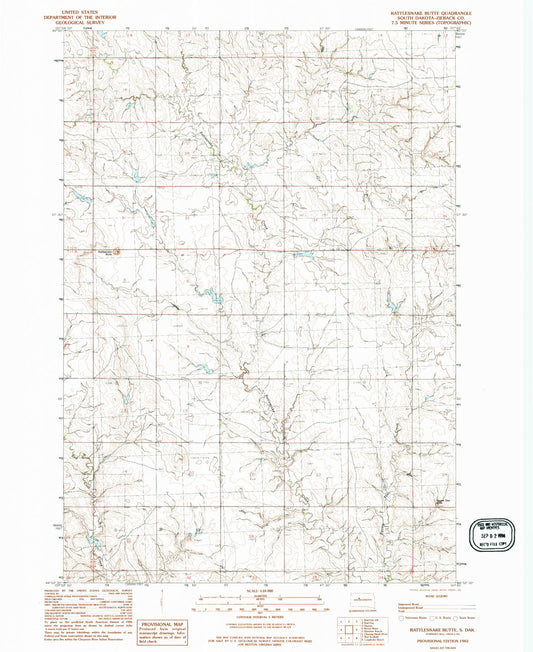 Classic USGS Rattlesnake Butte South Dakota 7.5'x7.5' Topo Map Image