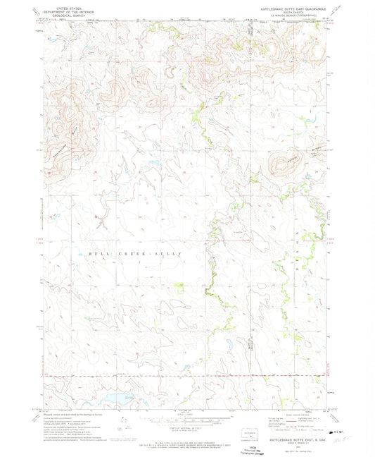Classic USGS Rattlesnake Butte East South Dakota 7.5'x7.5' Topo Map Image