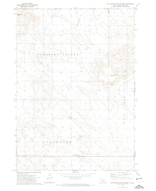 Classic USGS Rattlesnake Butte West South Dakota 7.5'x7.5' Topo Map Image