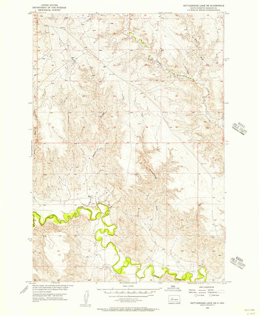 Classic USGS Rattlesnake Lake NE South Dakota 7.5'x7.5' Topo Map Image