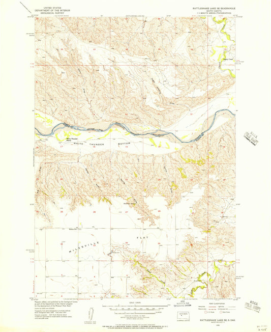 Classic USGS Rattlesnake Lake SE South Dakota 7.5'x7.5' Topo Map Image