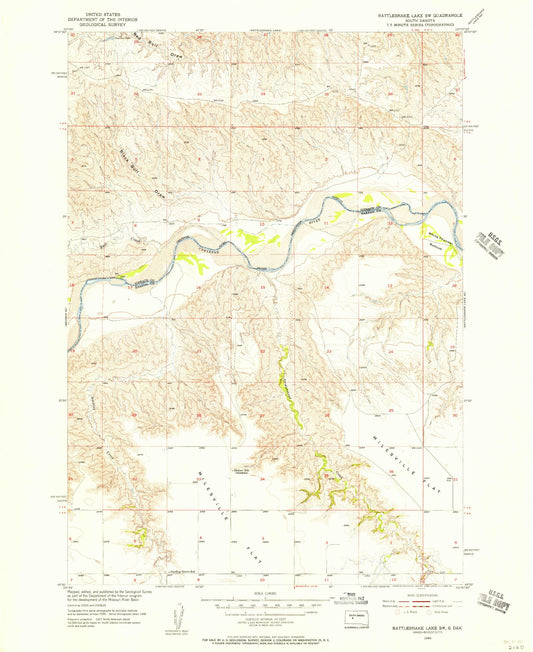 Classic USGS Rattlesnake Lake SW South Dakota 7.5'x7.5' Topo Map Image