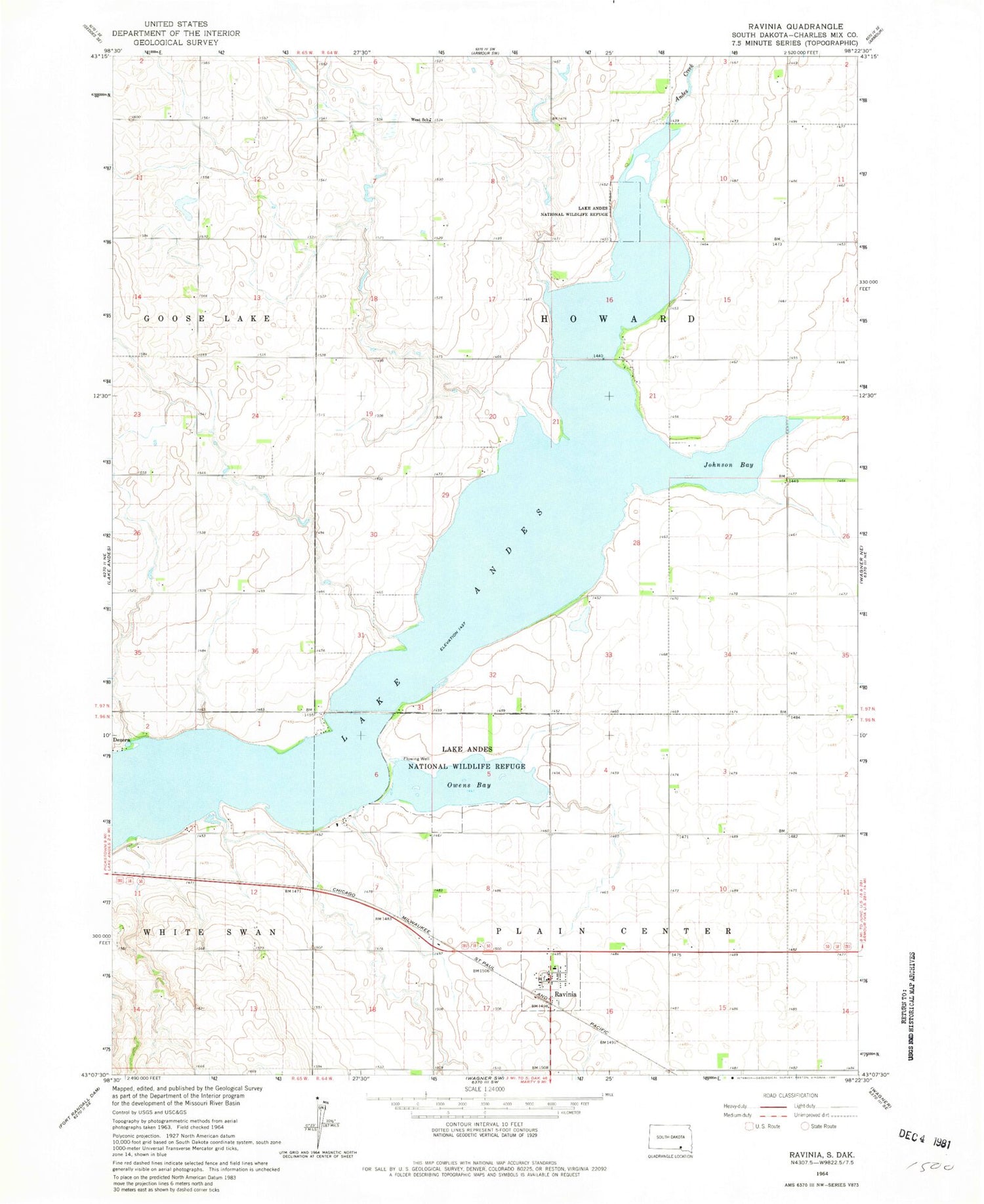 Classic USGS Ravinia South Dakota 7.5'x7.5' Topo Map Image