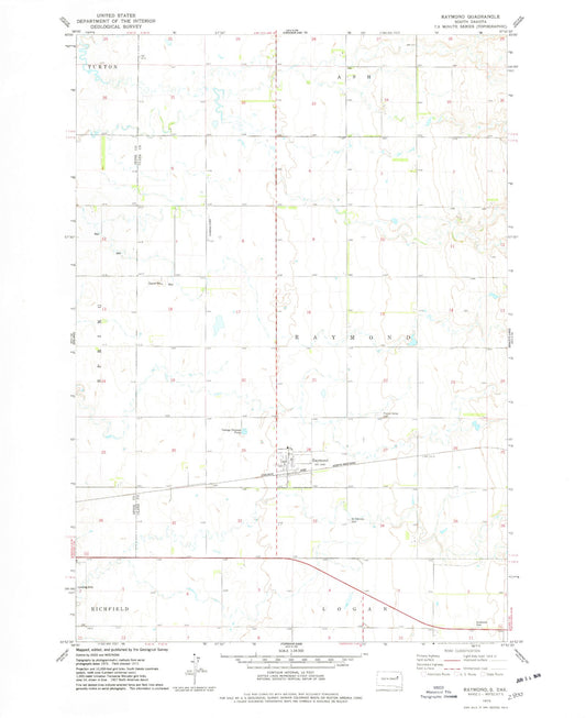 Classic USGS Raymond South Dakota 7.5'x7.5' Topo Map Image