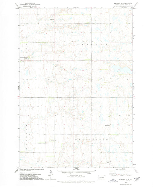 Classic USGS Raymond SE South Dakota 7.5'x7.5' Topo Map Image