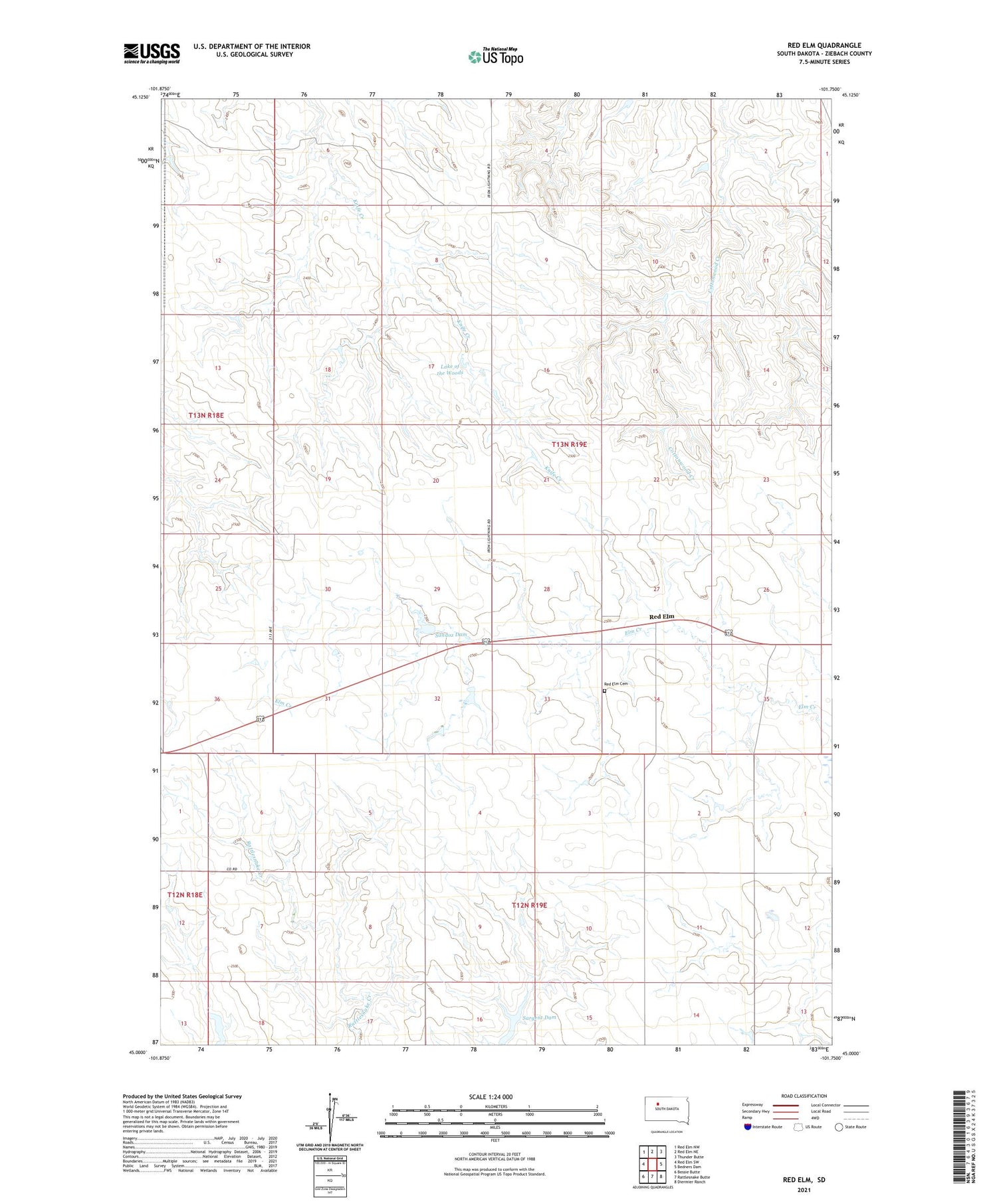 Red Elm South Dakota US Topo Map Image
