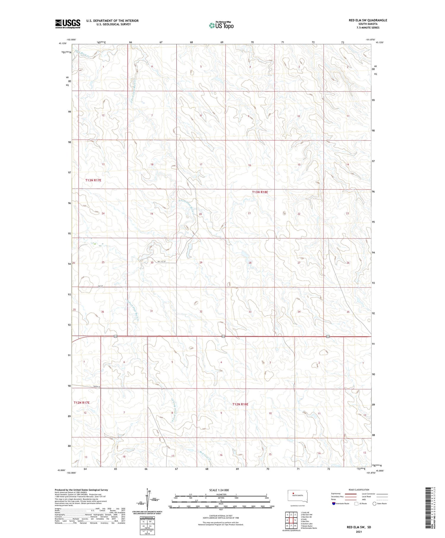 Red Elm SW South Dakota US Topo Map Image