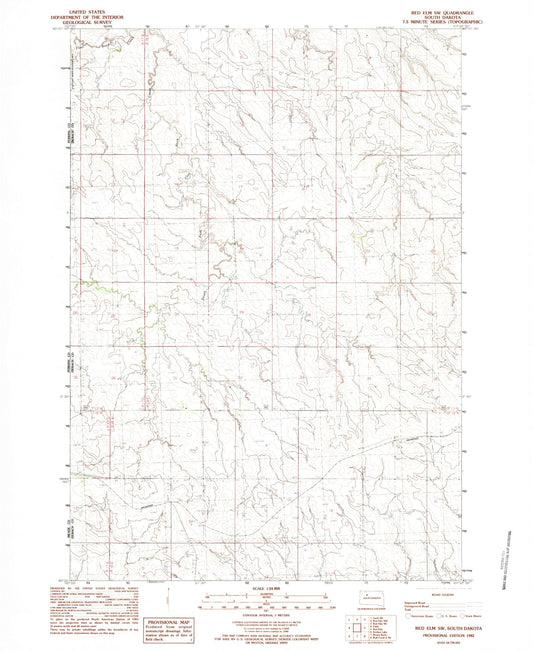 Classic USGS Red Elm SW South Dakota 7.5'x7.5' Topo Map Image