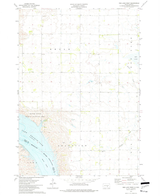Classic USGS Red Lake West South Dakota 7.5'x7.5' Topo Map Image