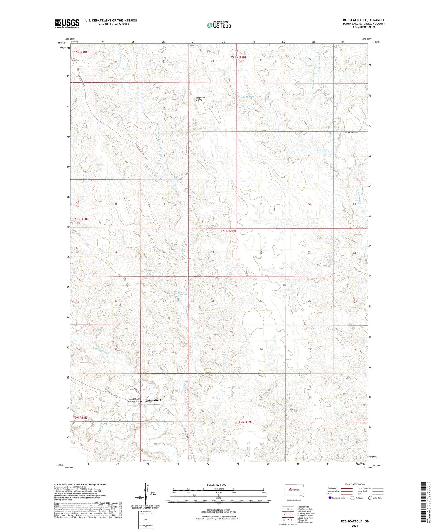 Red Scaffold South Dakota US Topo Map Image