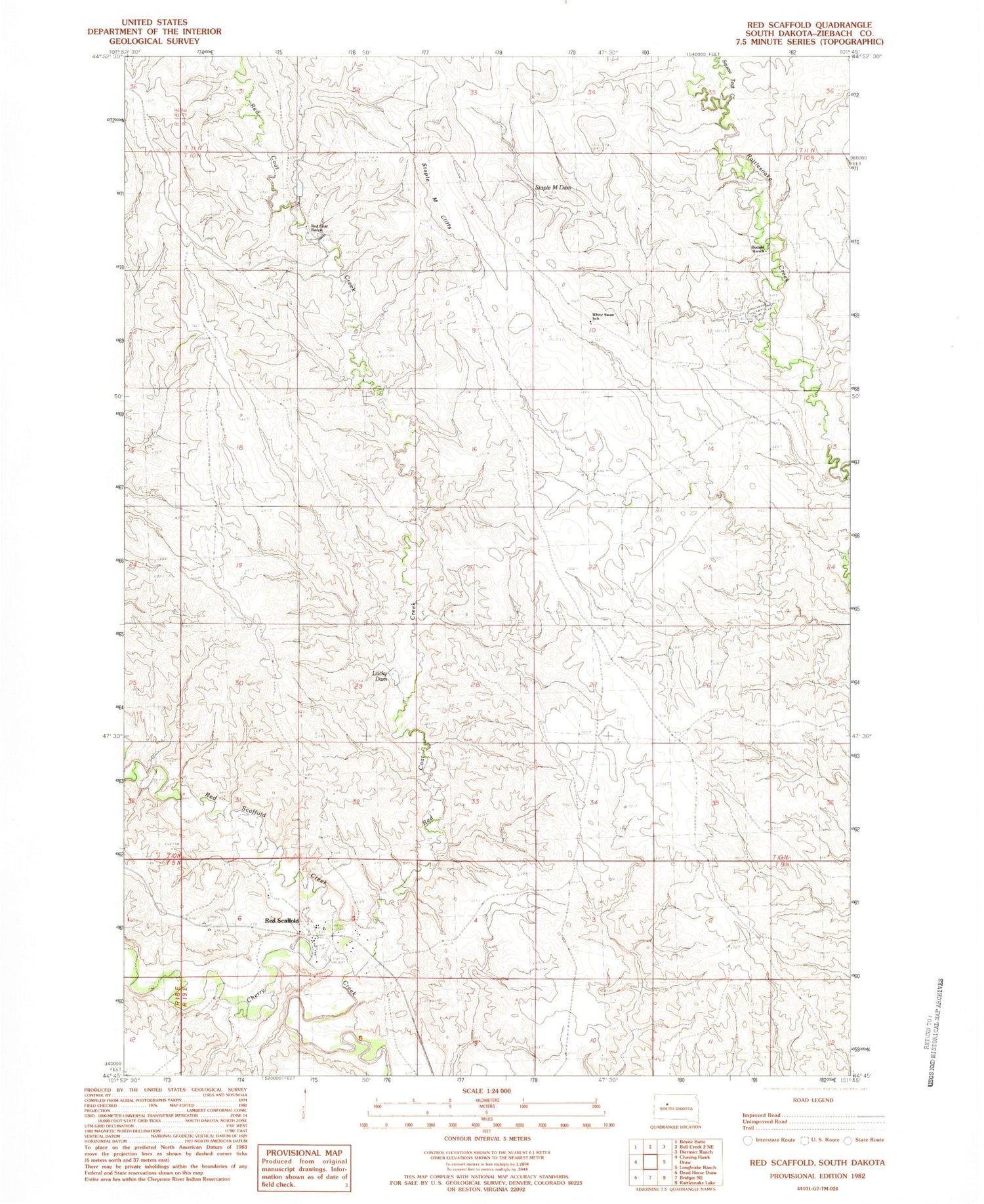 Classic USGS Red Scaffold South Dakota 7.5'x7.5' Topo Map Image