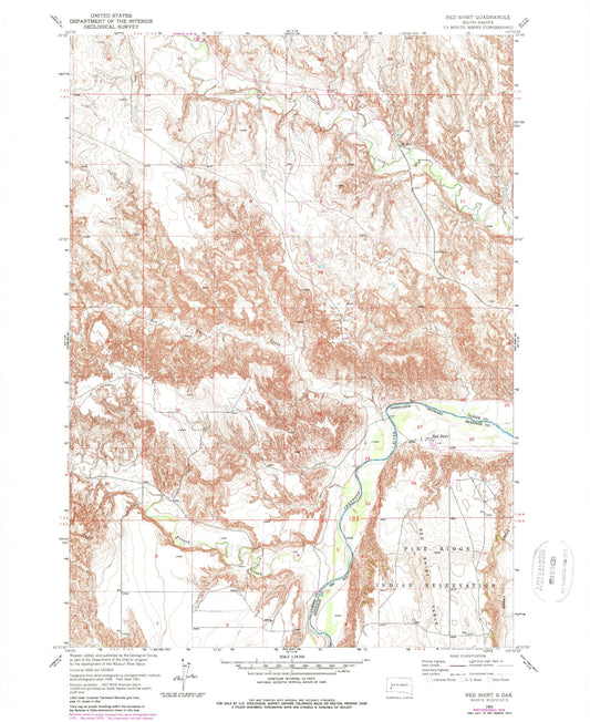 Classic USGS Red Shirt South Dakota 7.5'x7.5' Topo Map Image