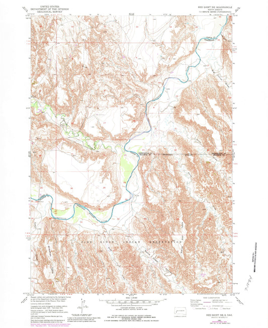 Classic USGS Red Shirt NE South Dakota 7.5'x7.5' Topo Map Image