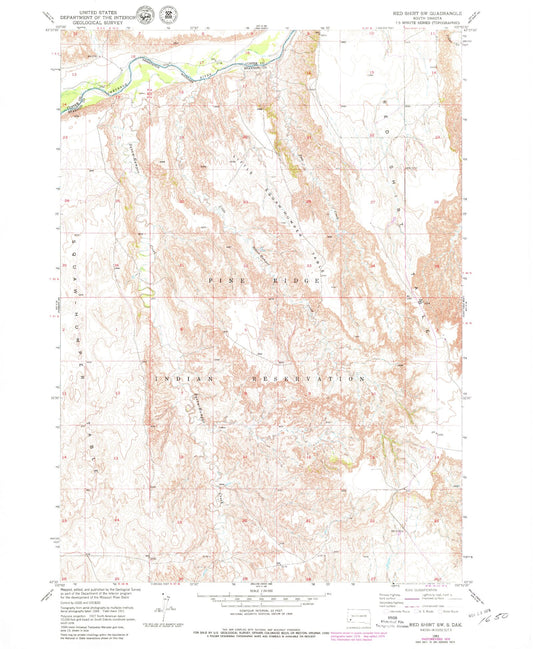 Classic USGS Red Shirt SW South Dakota 7.5'x7.5' Topo Map Image