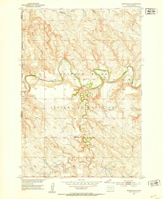 Classic USGS Red Elm NW South Dakota 7.5'x7.5' Topo Map Image