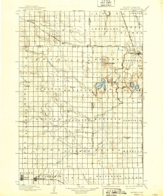 Historic 1899 Redfield South Dakota 30'x30' Topo Map Image