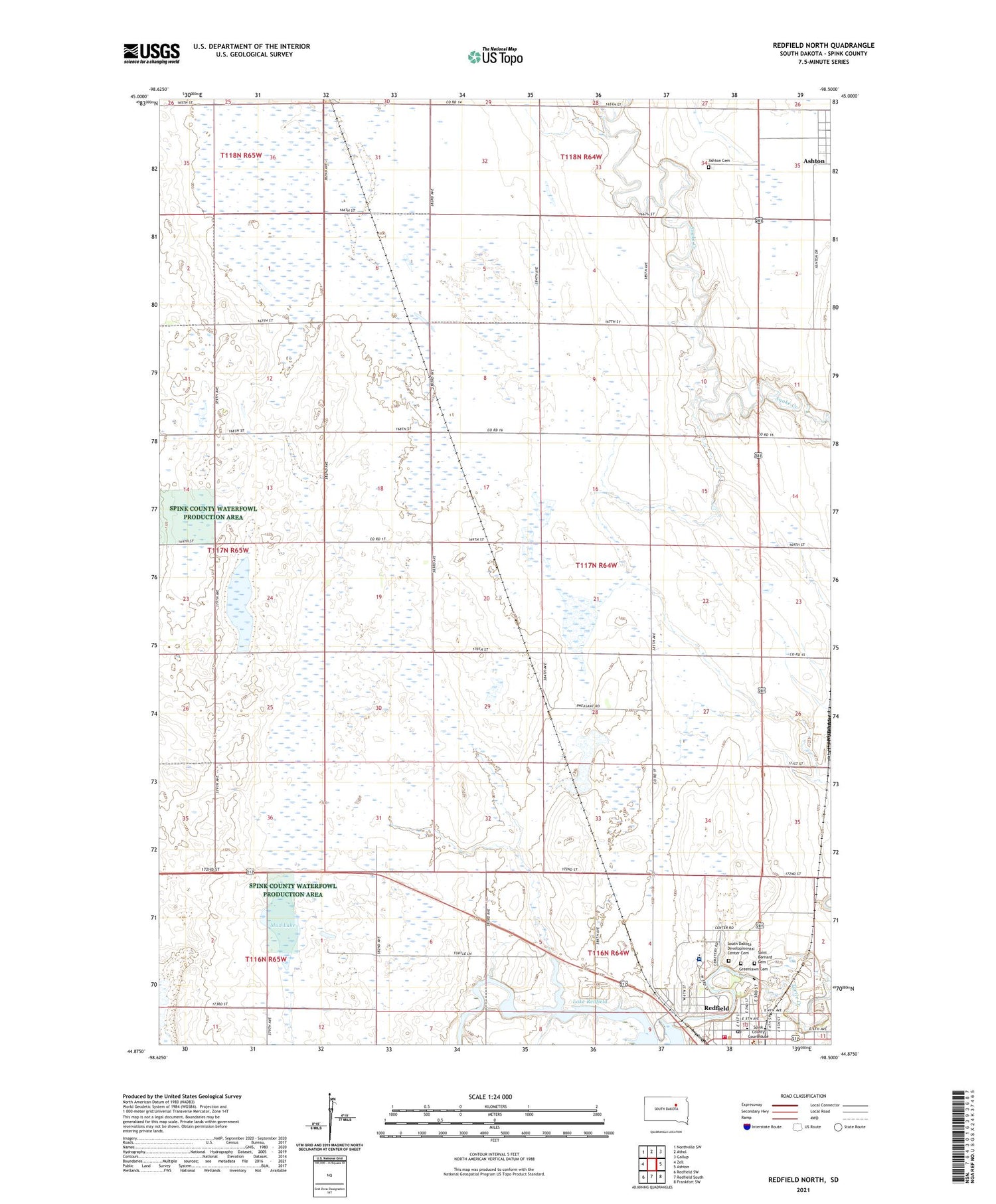 Redfield North South Dakota US Topo Map Image