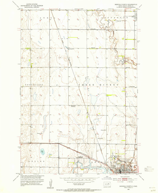 Classic USGS Redfield North South Dakota 7.5'x7.5' Topo Map Image