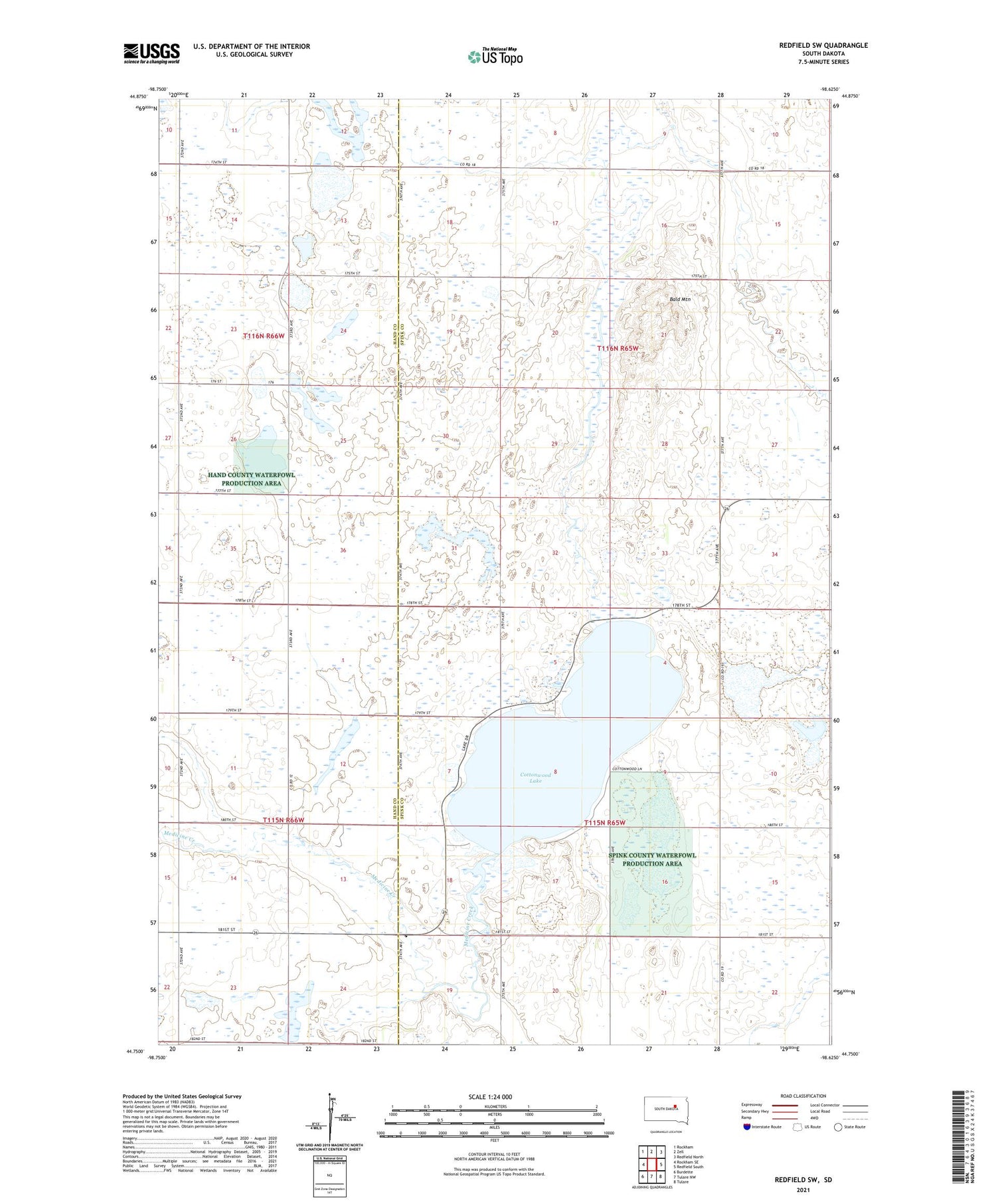 Redfield SW South Dakota US Topo Map Image
