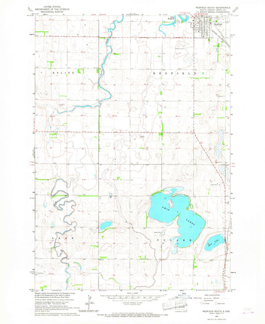 Classic USGS Redfield South South Dakota 7.5'x7.5' Topo Map Image