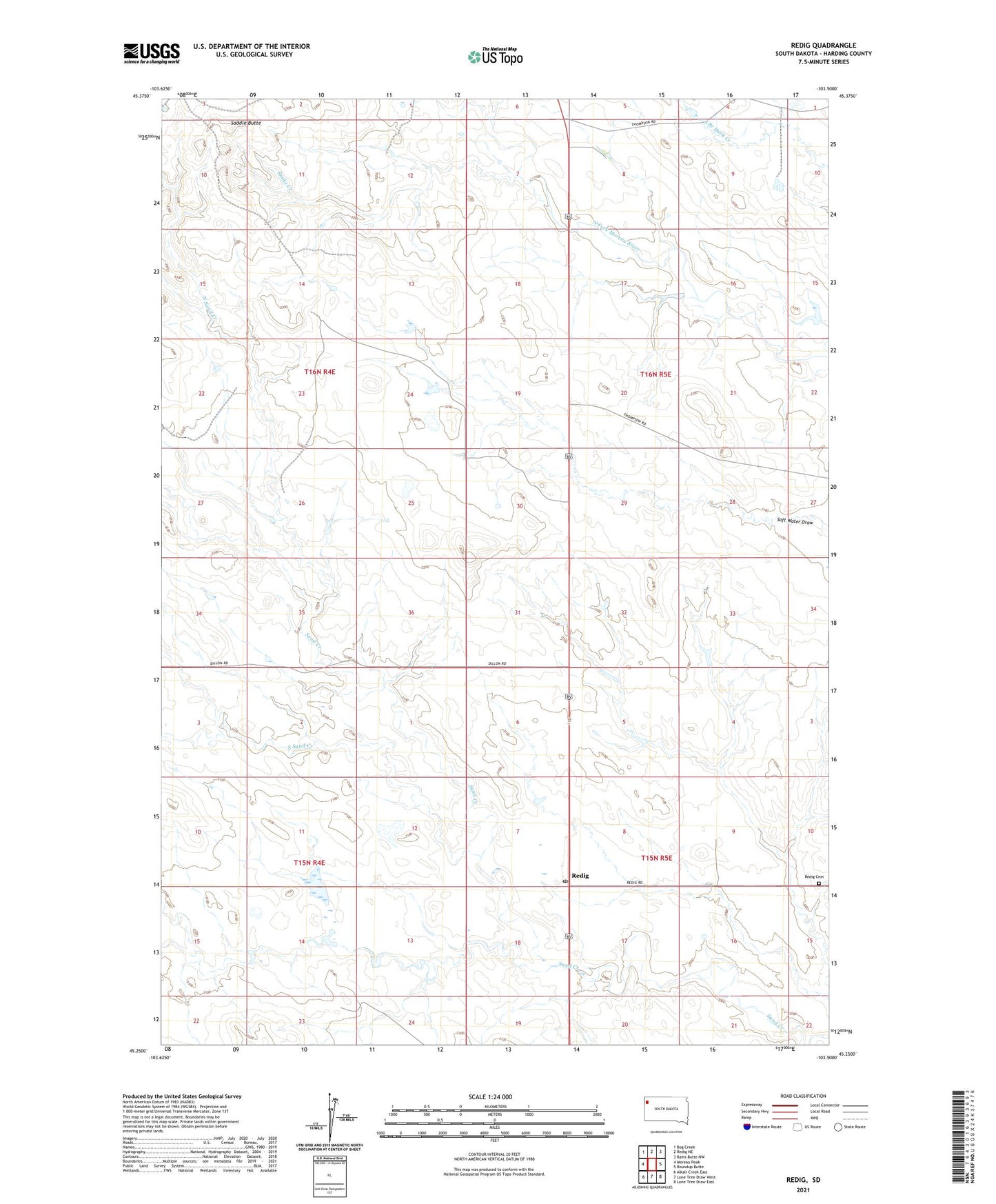 Redig South Dakota US Topo Map Image
