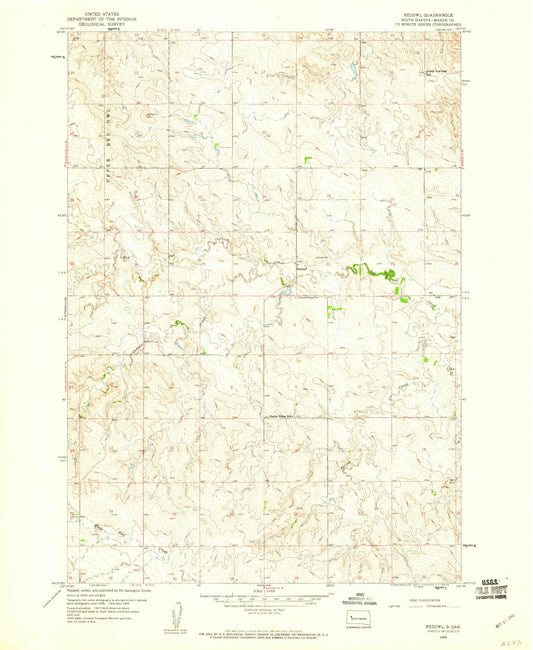 Classic USGS Redowl South Dakota 7.5'x7.5' Topo Map Image