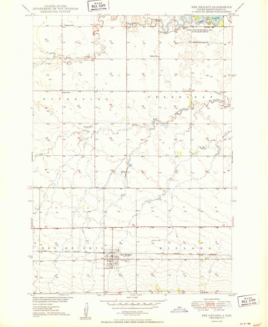 Classic USGS Ree Heights South Dakota 7.5'x7.5' Topo Map Image
