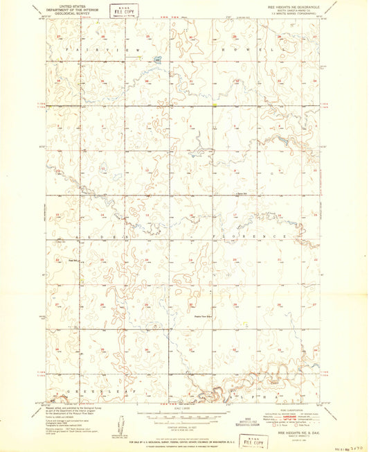Classic USGS Ree Heights NE South Dakota 7.5'x7.5' Topo Map Image
