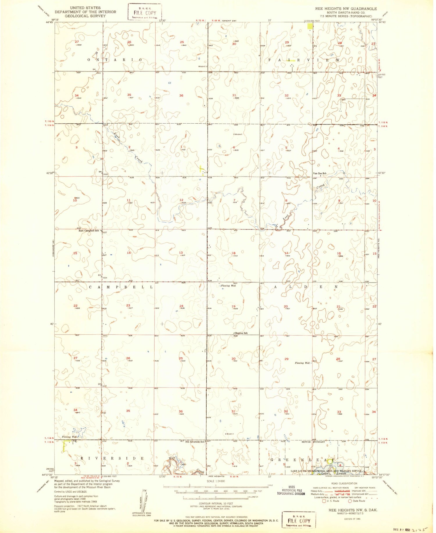 Classic USGS Ree Heights NW South Dakota 7.5'x7.5' Topo Map Image