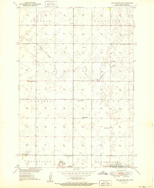 Classic USGS Ree Heights NW South Dakota 7.5'x7.5' Topo Map Image
