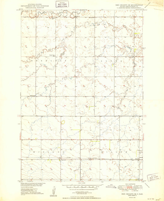 Classic USGS Ree Heights SE South Dakota 7.5'x7.5' Topo Map Image