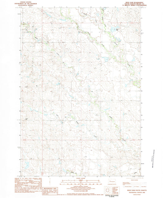 Classic USGS Reed Dam South Dakota 7.5'x7.5' Topo Map Image
