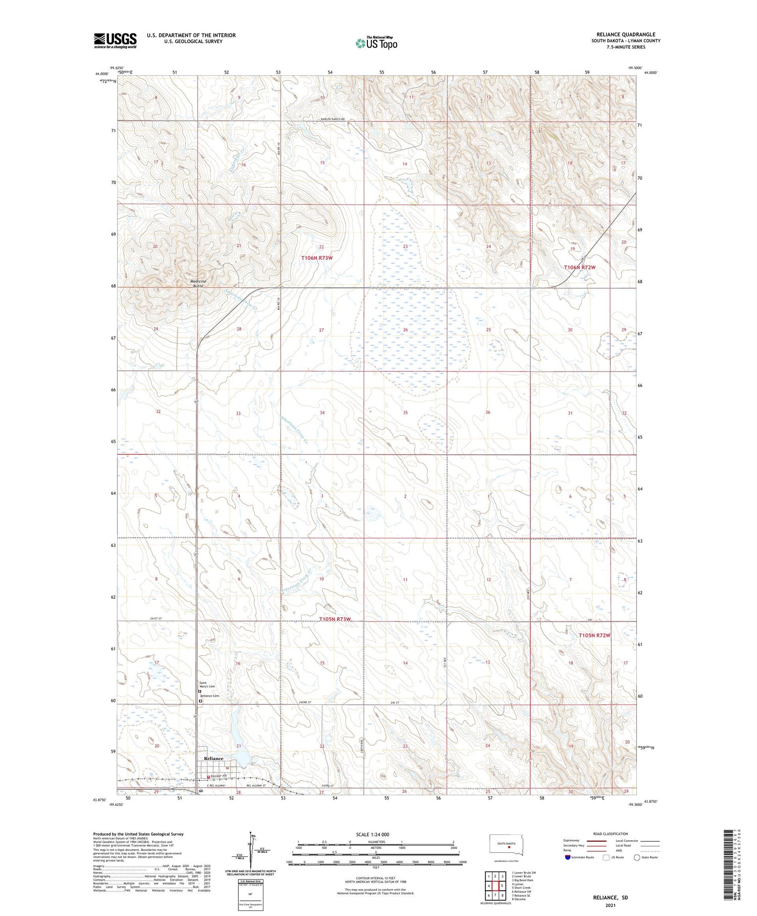 Reliance South Dakota US Topo Map Image