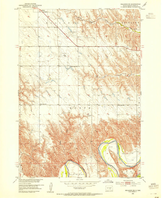 Classic USGS Reliance SE South Dakota 7.5'x7.5' Topo Map Image