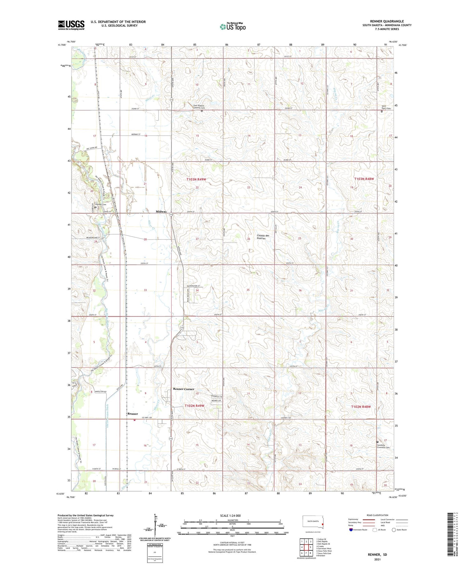 Renner South Dakota US Topo Map Image