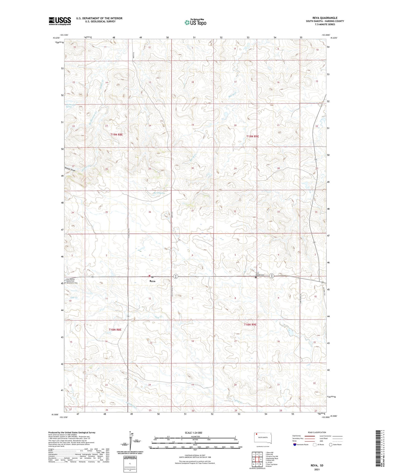 Reva South Dakota US Topo Map Image